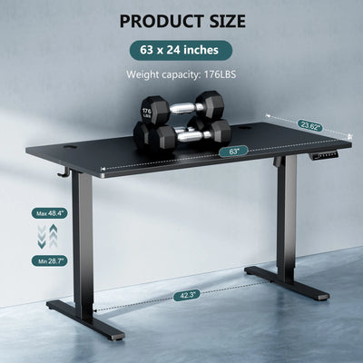 Electric Standing Desk, 63x24 Inch Height Adjustable, Ergonomic Office Workstation