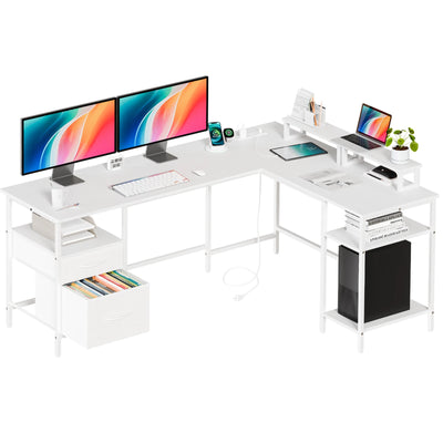 anadesks 62IN L Shaped Computer Desk with 2 Drawers Wood Table with Adjustable Storage Shelves Charging Station Desk for Office