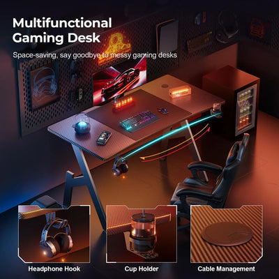 Gaming Desk, A-Shaped Carbon Fiber Office Desk, 80-140cm with Cup Holder