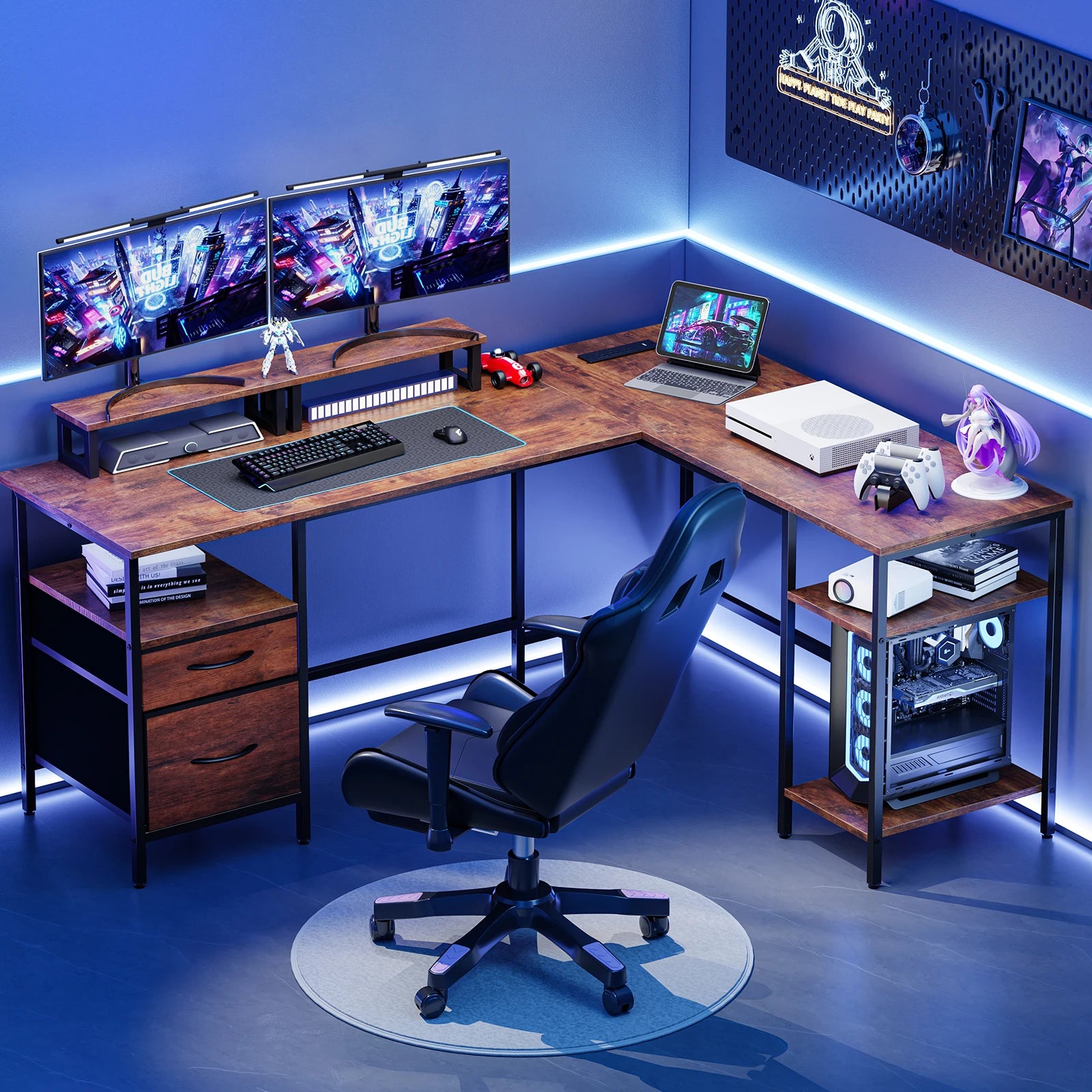 anadesks 62IN L Shaped Computer Desk with 2 Drawers Wood Table with Adjustable Storage Shelves Charging Station Desk for Office