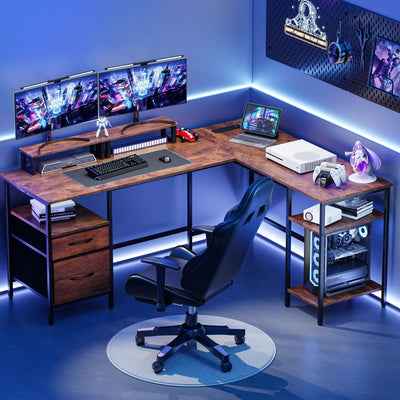 anadesks 62IN L Shaped Computer Desk with 2 Drawers Wood Table with Adjustable Storage Shelves Charging Station Desk for Office