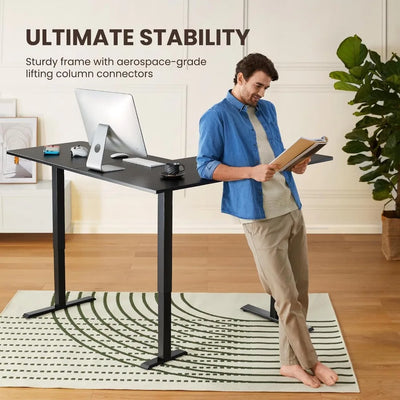 L-Shaped Standing Desk, 63" Electric Adjustable, Black, 220lbs
