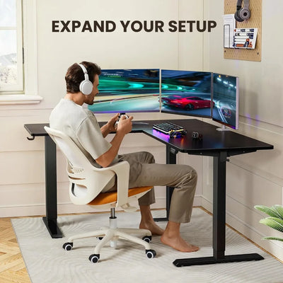 L-Shaped Standing Desk, 63" Electric Adjustable, Black, 220lbs