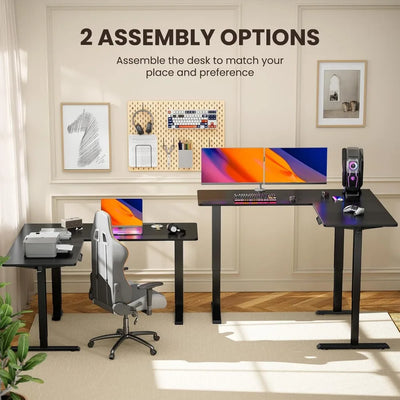 L-Shaped Standing Desk, 63" Electric Adjustable, Black, 220lbs