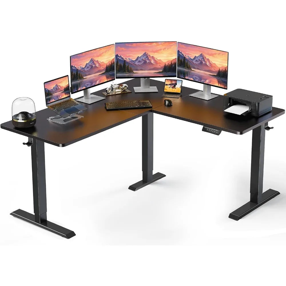 L-Shaped Standing Desk, 63" Electric Adjustable, Black, 220lbs