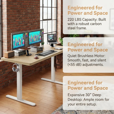 Large Electric Standing Desk 71x30, Brushless Motor, 220lb