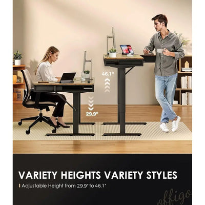 L Shaped Electric Desk, 63 Inch Height Adjustable Standing Workstation with Outlets
