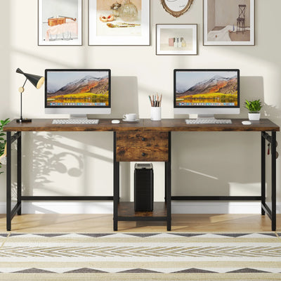 Two Person Desk, 78.74'' Long Double Computer Table with 2 Drawers & Shelves