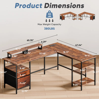 anadesks 62IN L Shaped Computer Desk with 2 Drawers Wood Table with Adjustable Storage Shelves Charging Station Desk for Office
